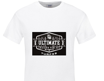 White T Shirt with Ultimate Raider Fan 32 hex logo